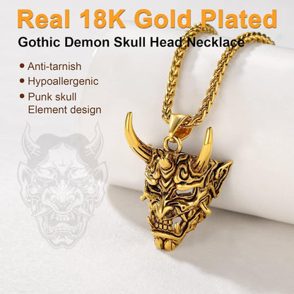Herren Halskette Dämonenschädel Gold Edelstahl Gothic Hip Hop Rock Kette