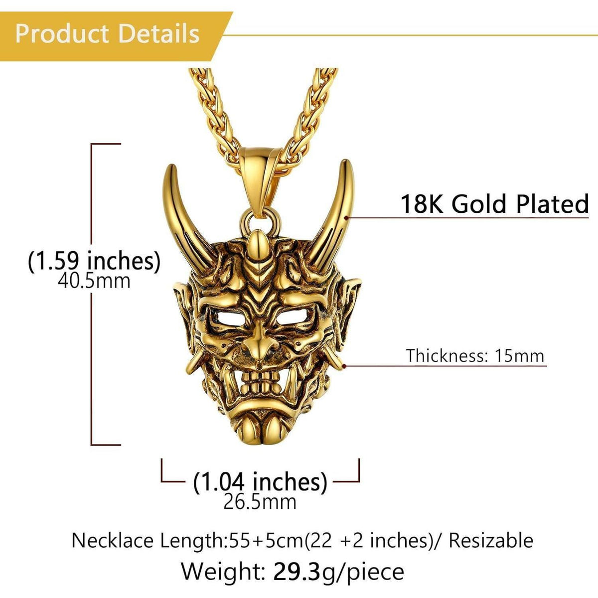 Herren Halskette Dämonenschädel Gold Edelstahl Gothic Hip Hop Rock Kette