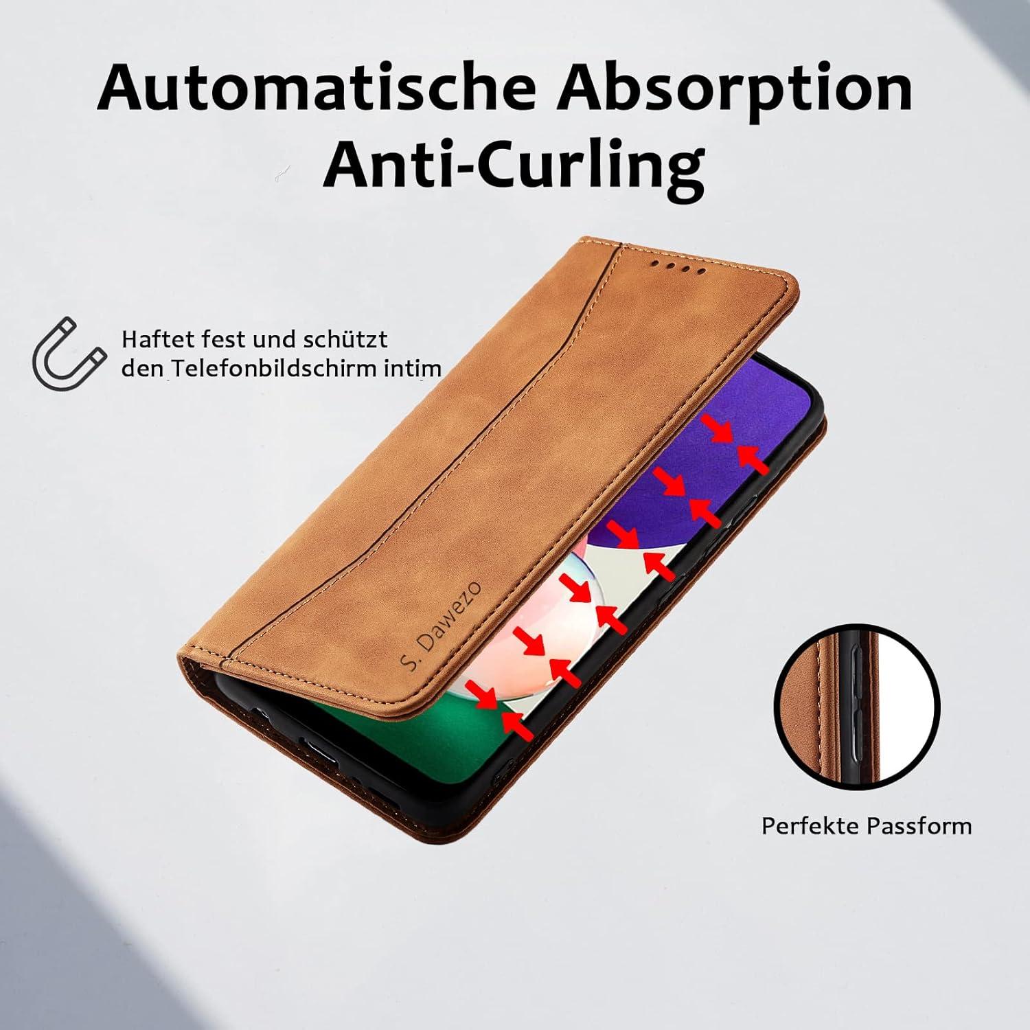 Samsung Galaxy A52 Handyhülle Leder mit Ständer und Kartenfach Braun