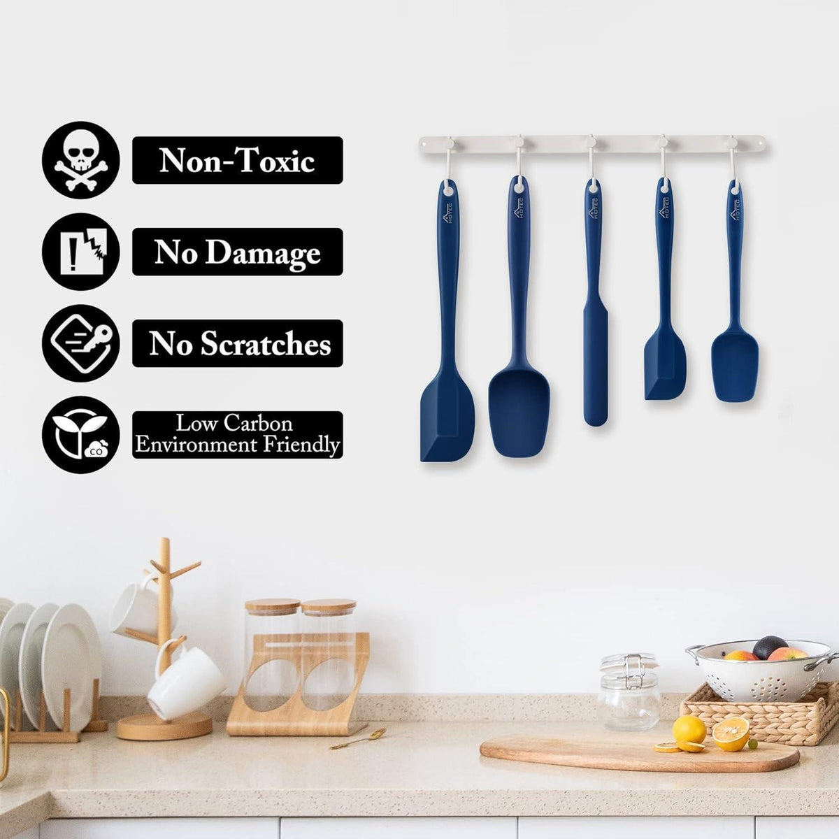 Silikon Spatel Set 5-teilig, Hitzebeständig, Lebensmittelqualität, Blau