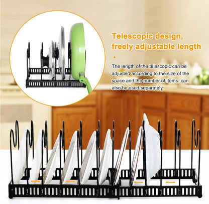 Pfannen- und Deckel-Organizer, erweiterbar, platzsparend, Schwarz, 12 Teiler