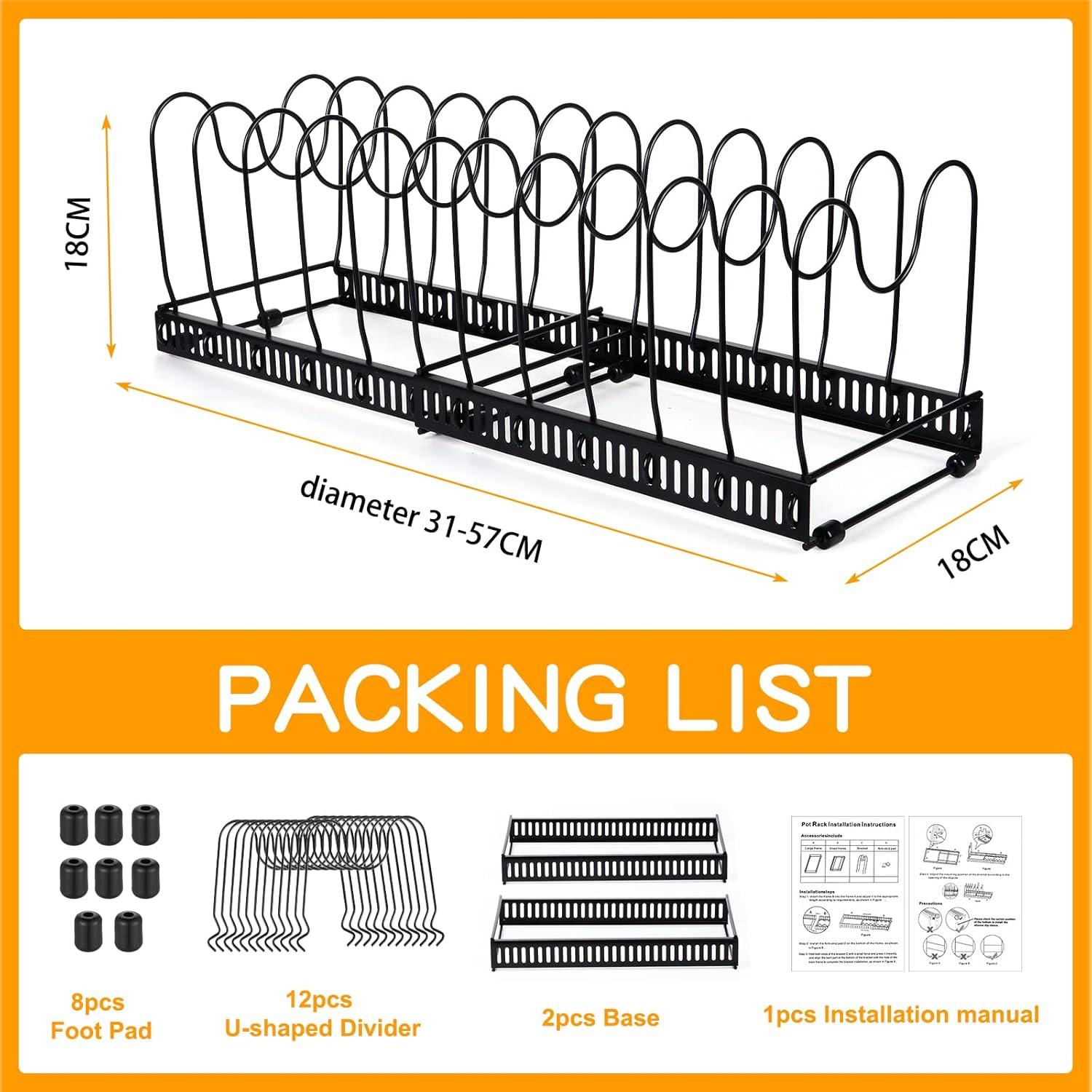 Pfannen- und Topfdeckel-Organizer Schwarz 12 Teiler erweiterbar