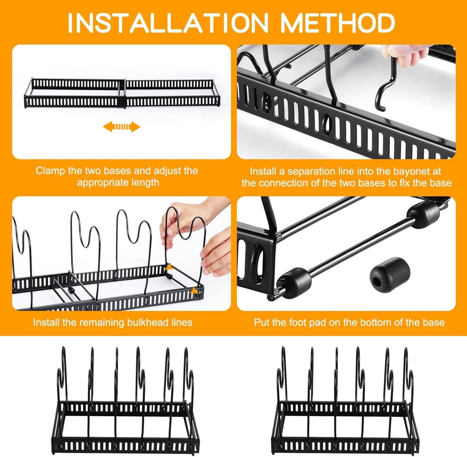 Erweiterbarer Pfannen- und Deckel-Organizer Schwarz 12 Teiler