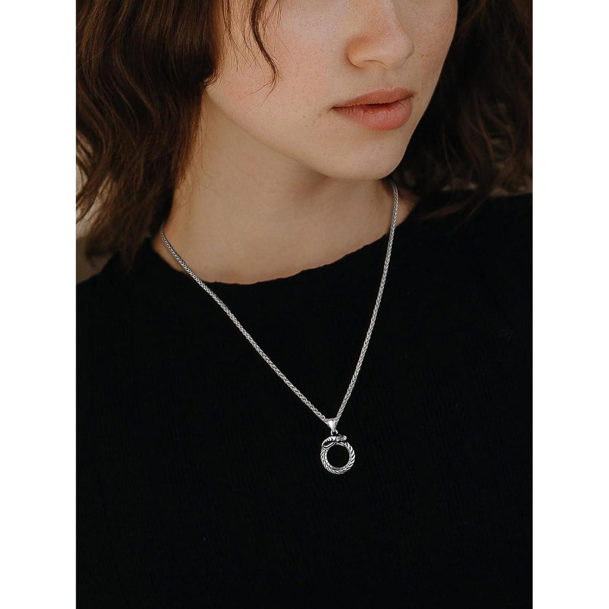Herren Halskette Edelstahl mit Drachen Ouroboros Anhänger Wikinger Stil