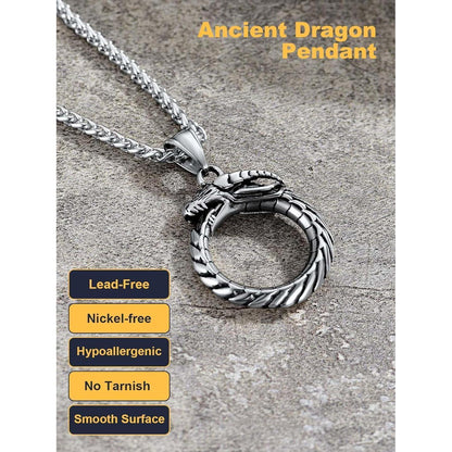 Herren Halskette Edelstahl mit Drachen Ouroboros Anhänger Wikinger Stil