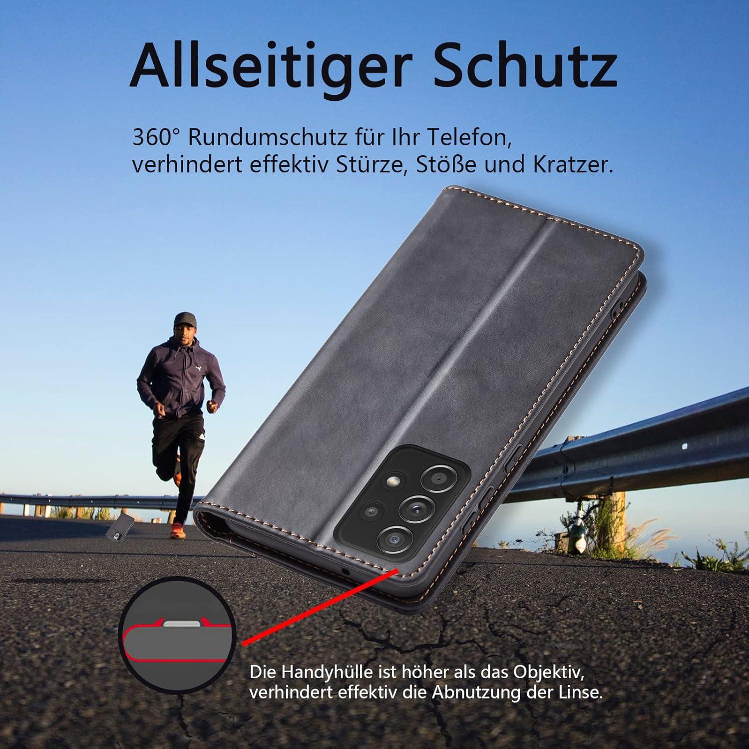Samsung Galaxy A52 Handyhülle Leder Ständer Kartenfach Schwarz