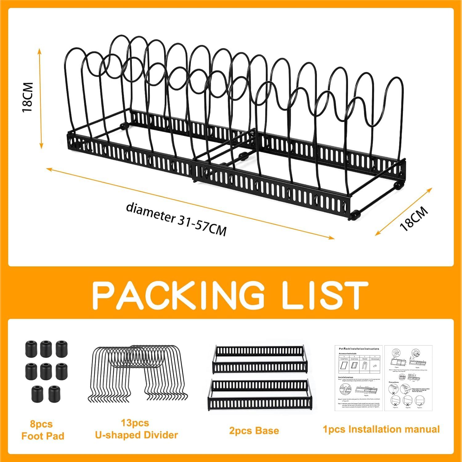 Erweiterbarer Pfannen- und Deckel-Organizer für Küchenschrank Schwarz
