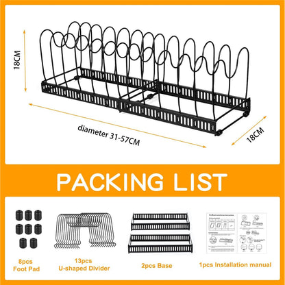 Erweiterbarer Pfannen- und Deckel-Organizer für Küchenschrank Schwarz