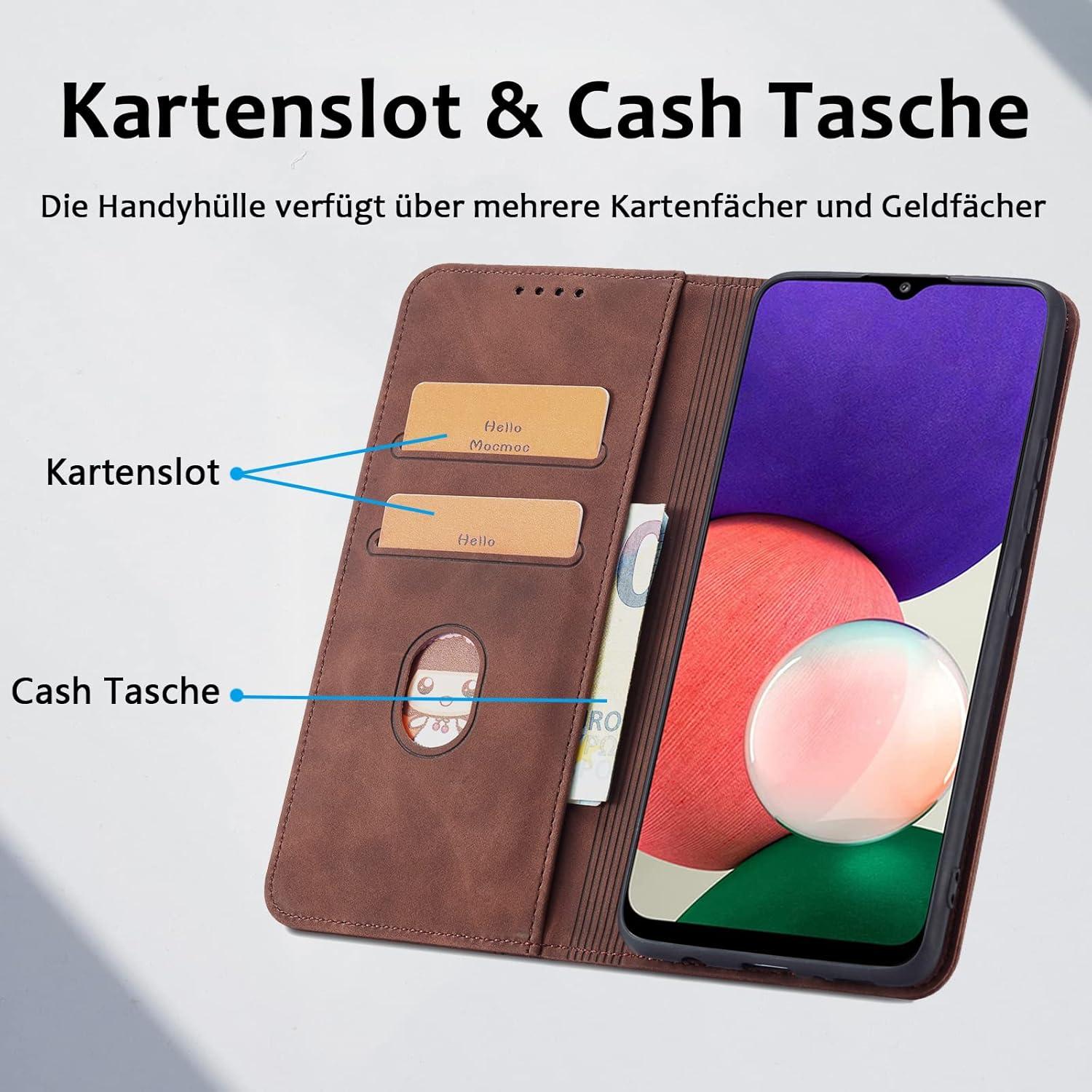 S. Dawezo Samsung Galaxy A52 Handyhülle Leder mit Ständer und Kartenfach Kaffee