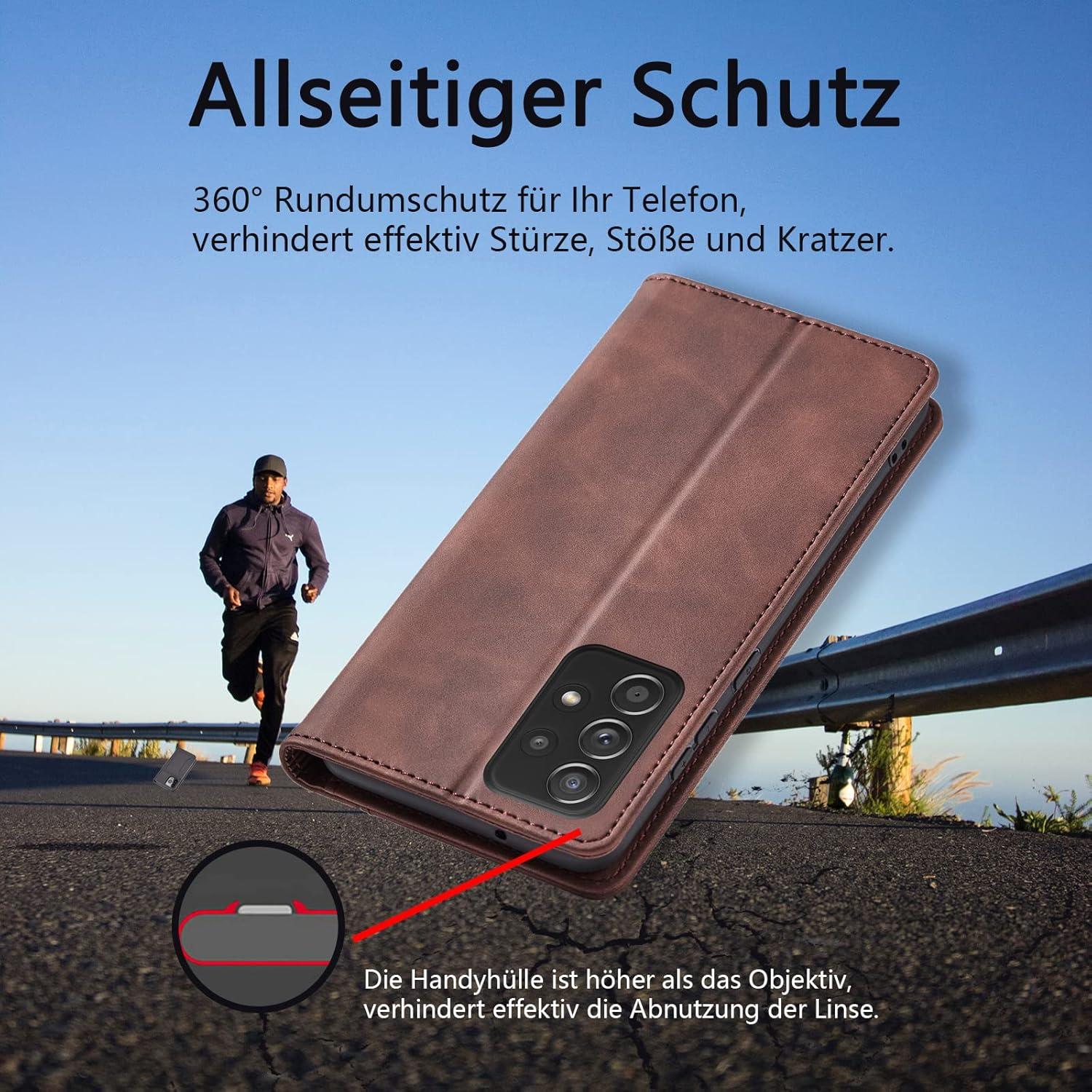 Leder Hülle Samsung Galaxy A52 5G Kartenfach Ständer Brieftasche - Kaffee