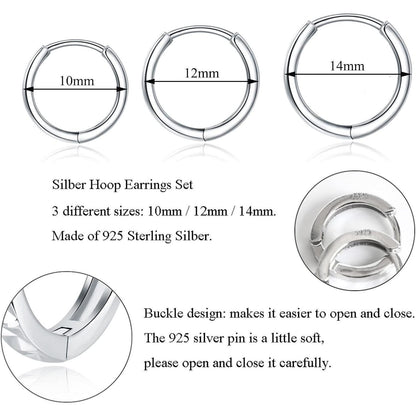 Silber Creolen Set 925 Sterling Silber Damen Ohrringe 3 Paar