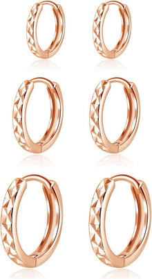 925 Sterling Silber Creolen Ohrringe Set 3 Paare 10 12 14mm Rose Gold