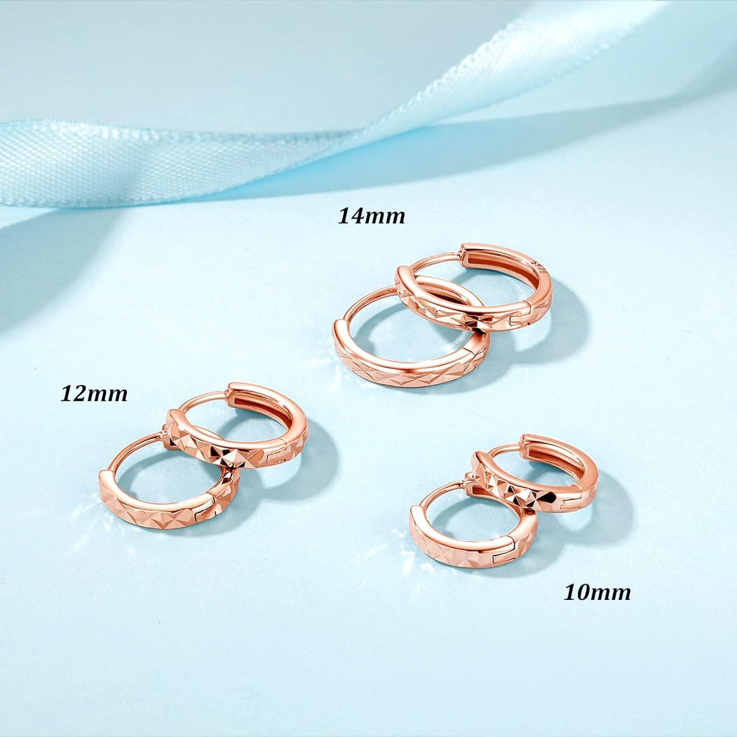 925 Sterling Silber Creolen Ohrringe Set 3 Paare 10 12 14mm Rose Gold