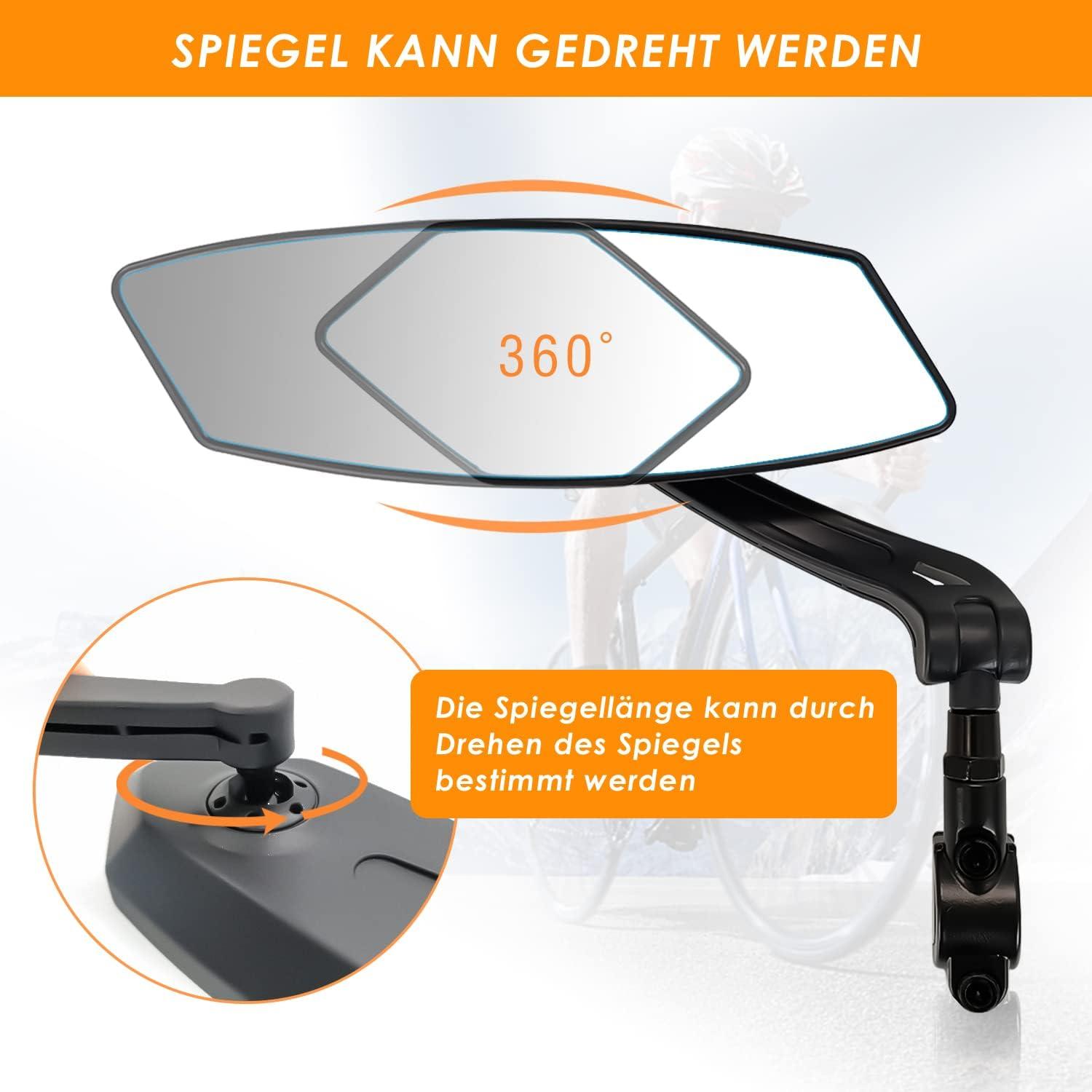 Arkham Fahrradspiegel links extra große Spiegelfläche 360° verstellbar für