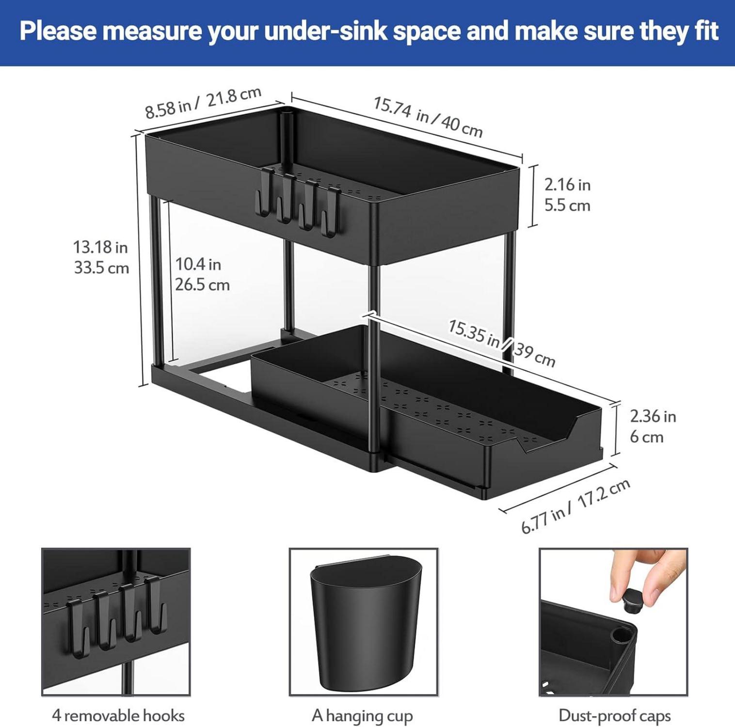 Unter Waschbecken Regal 2 Etagen Schwarz Organizer Küche Arbeitsplatte