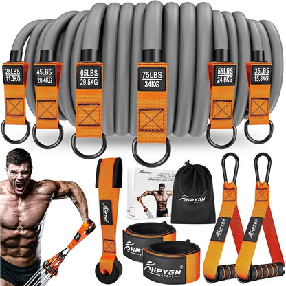 Widerstandsbänder Set 136 kg mit Griffen & Zubehör Orange Schwarz