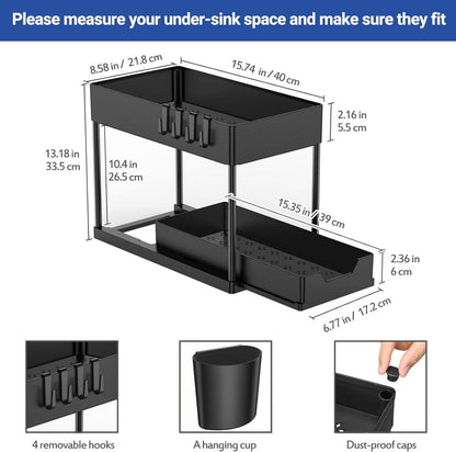 Unter-Waschbecken Regal 2 Etagen Küchen Arbeitsplatte Organizer Schwarz