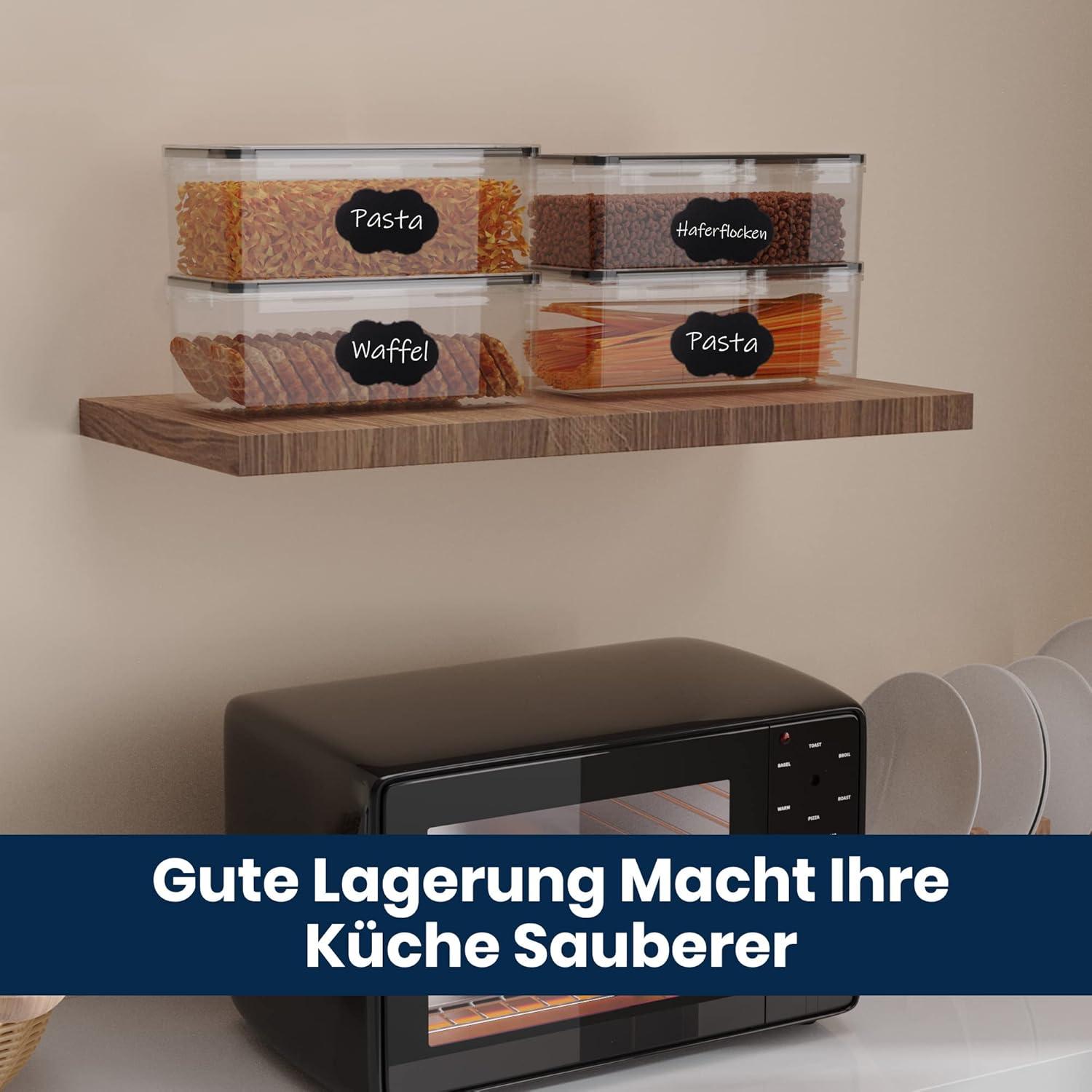 Vorratsdosen 3.2L Luftdicht 4er Set mit Deckel, Etiketten, Kreidemarker - BPA
