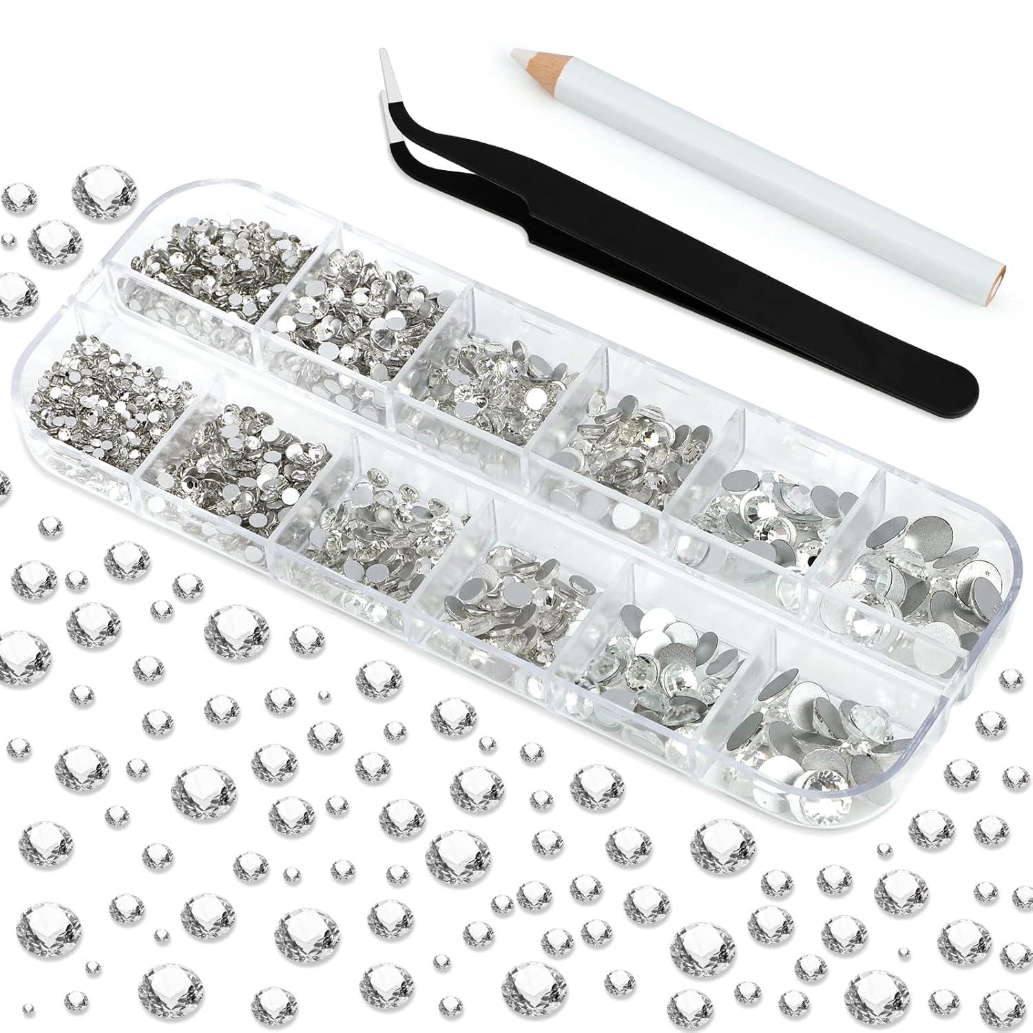 2150 Stück Glitzersteine Strasssteine Selbstklebend mit Pinzette Clear