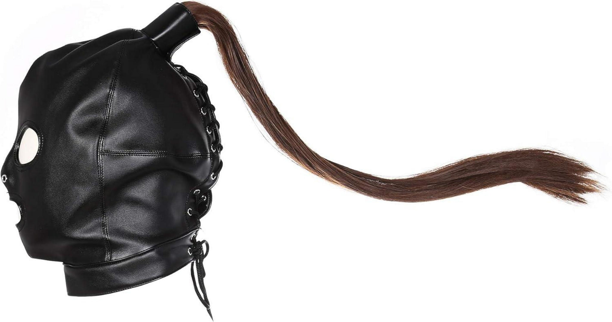 Flirt-leder Kopfmaske mit Abnehmbarer Perücke - BDSM