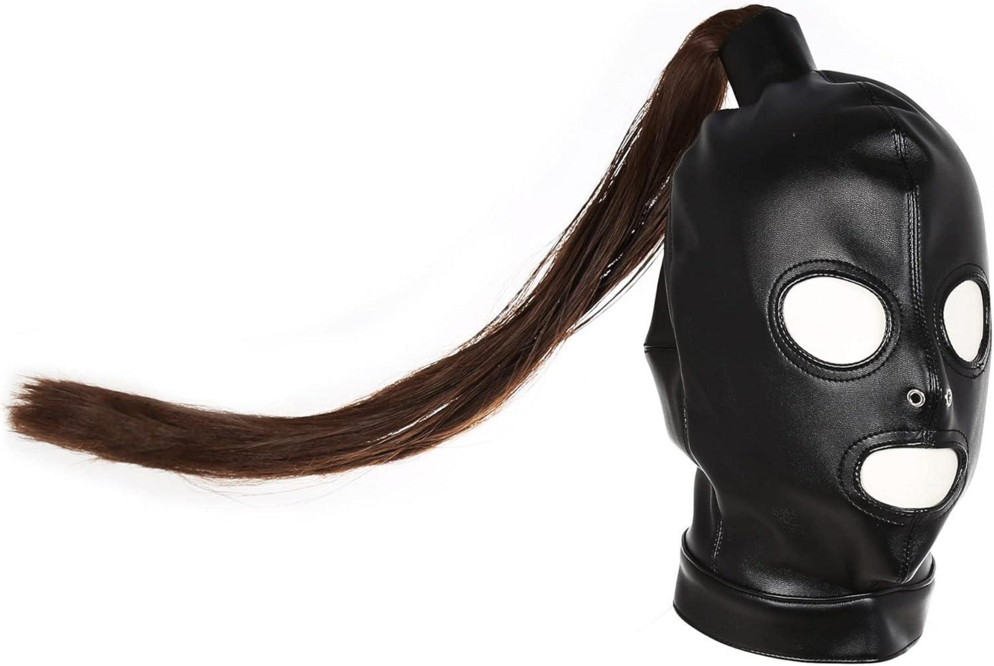 Flirt-leder Kopfmaske mit Abnehmbarer Perücke für BDSM-Spiele