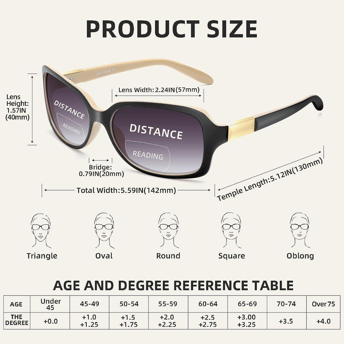 Bifokale Lese-Sonnenbrille Damen Quadratisch Schwarz+Schildkröte