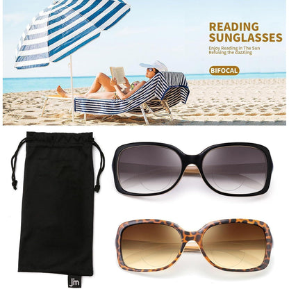 Bifokale Lese-Sonnenbrille Damen Quadratisch Schwarz+Schildkröte