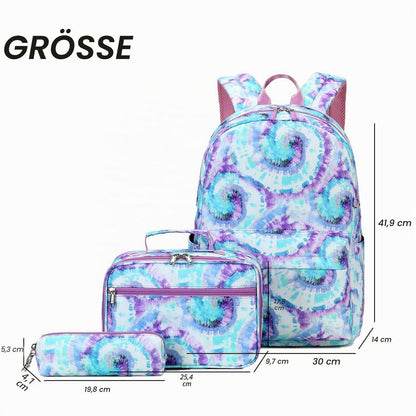 Schultaschen-Set Mädchen Tie Dye – Rucksack, Lunchtasche & Mäppchen