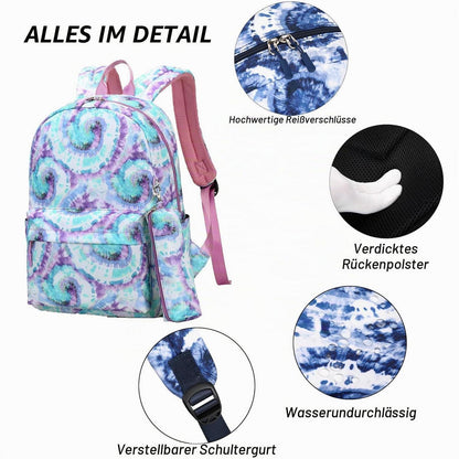 Schultaschen-Set Mädchen Tie Dye – Rucksack, Lunchtasche & Mäppchen