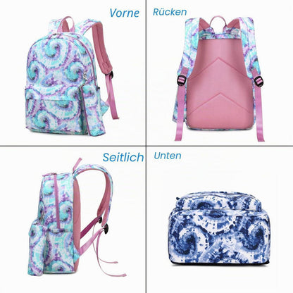 Schultaschen-Set Mädchen Tie Dye – Rucksack, Lunchtasche & Mäppchen