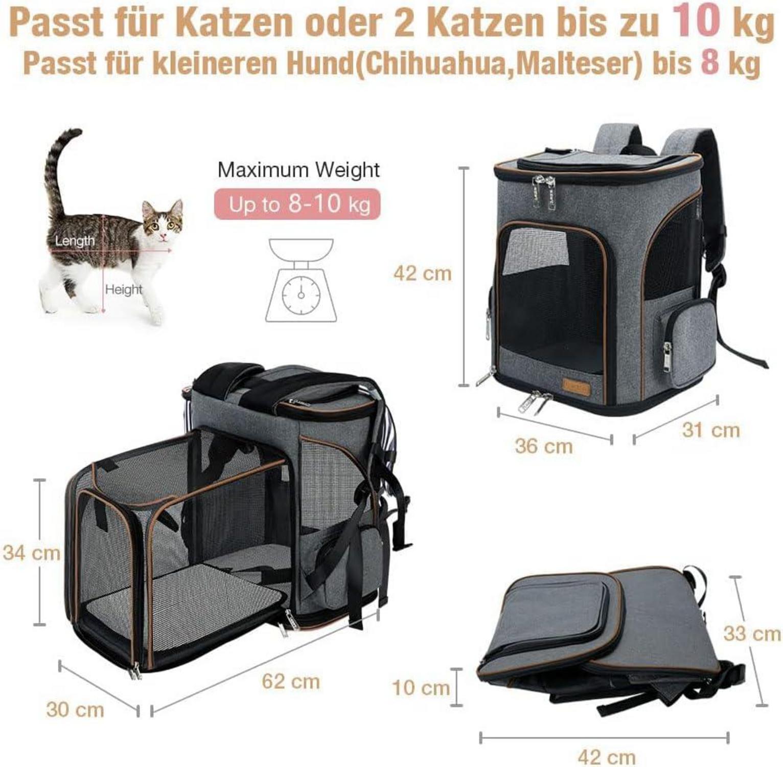 Lekesky Groß Katzenrucksack Hunderucksack 8-10kg Erweiterbar