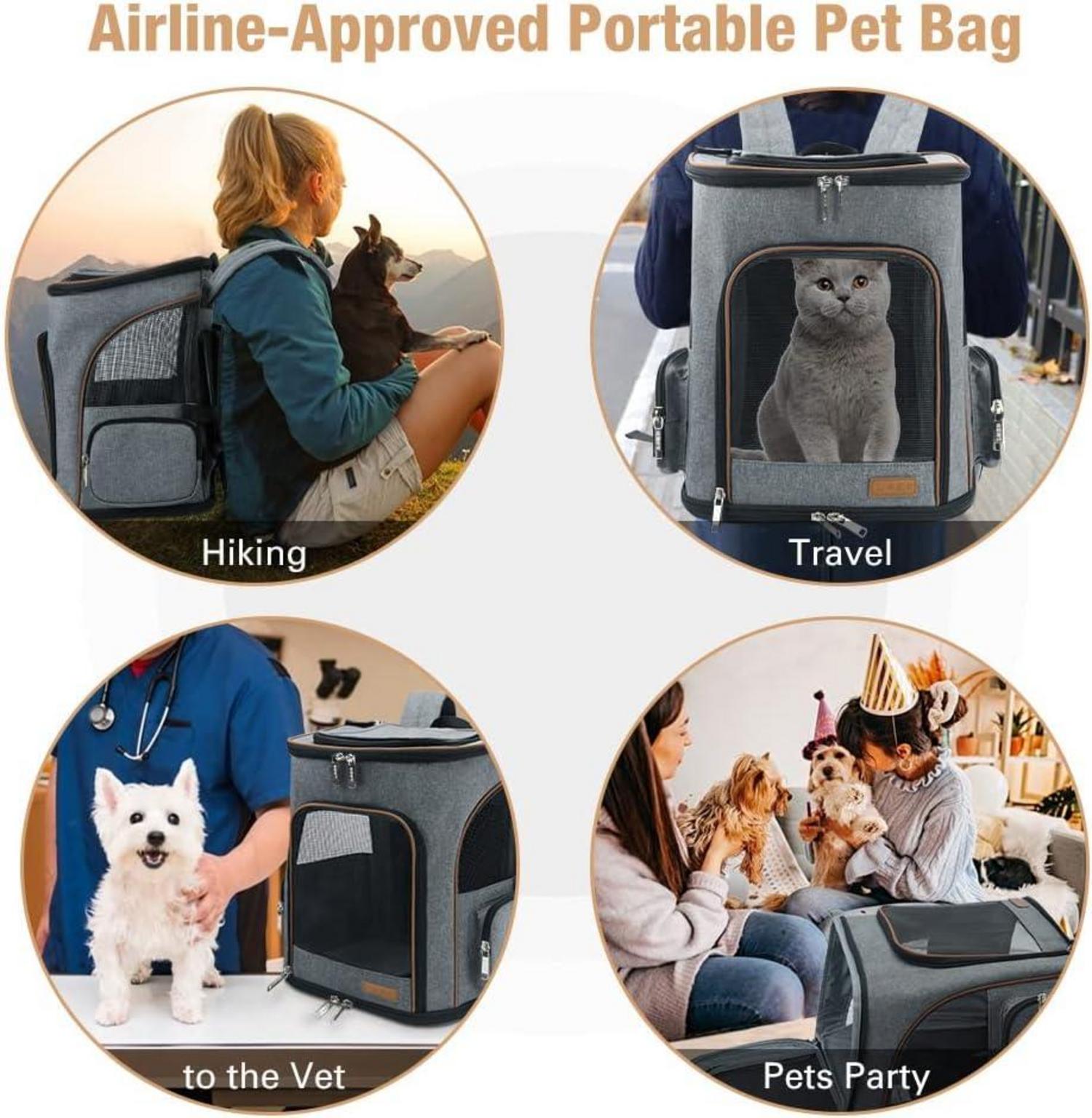 Groß Katzen Hunde Rucksack 8-10kg Sicherheitsleine Haustiermatte Grau