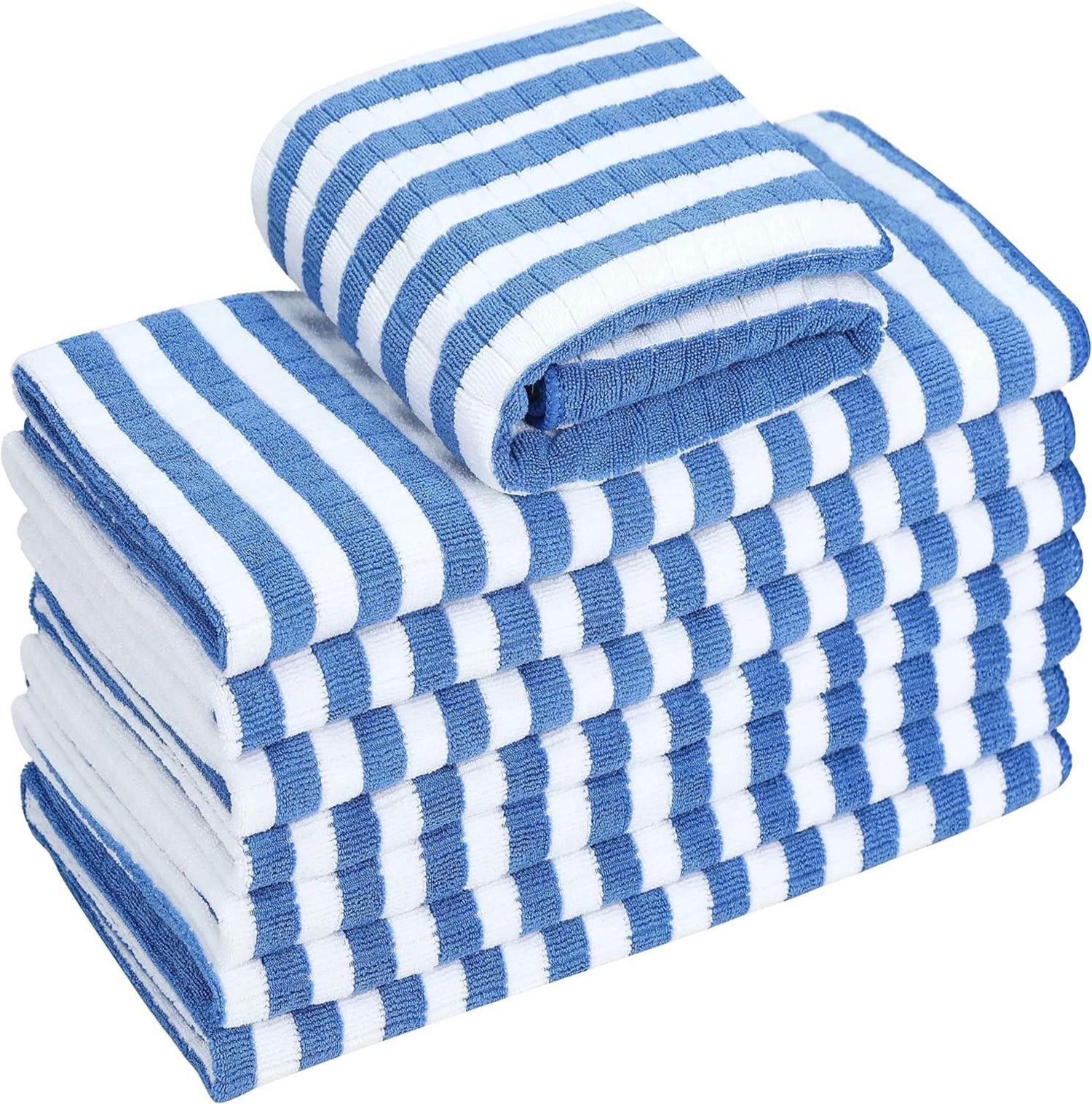 8er-Set Microfaser Geschirrtücher 65x45cm Blau, saugfähig & plüschig
