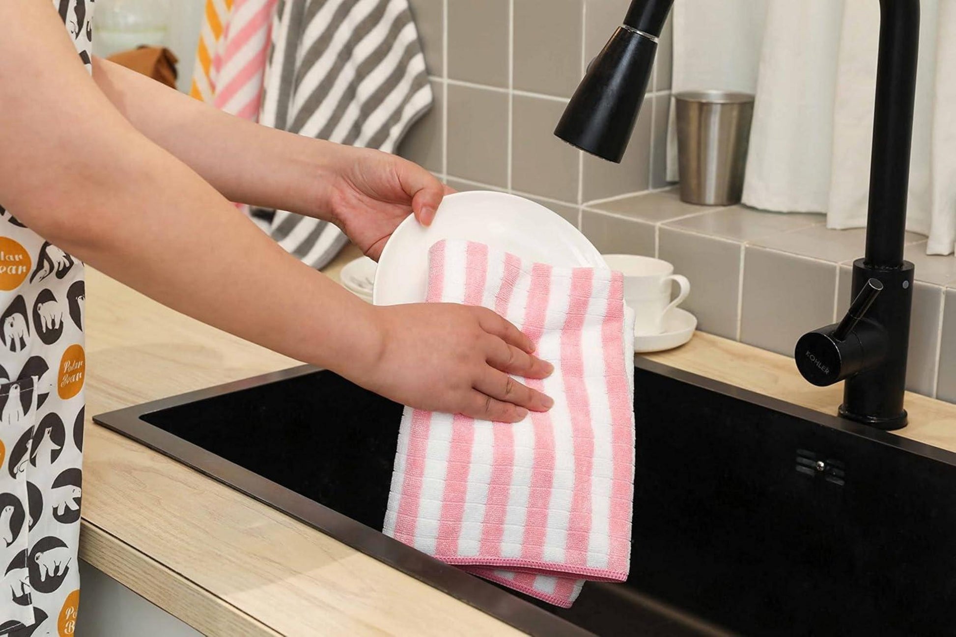 8er-Set Microfaser Geschirrtücher pink 65x45 cm