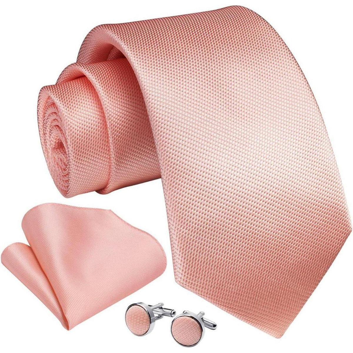 Herren Krawatten-Set mit Einstecktuch & Manschettenknöpfen, Paisley Rosa