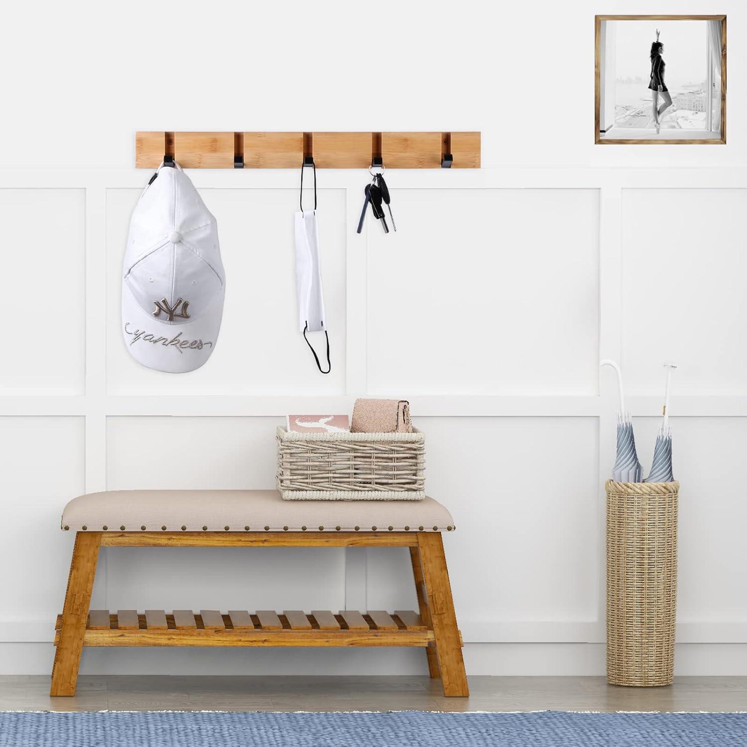 YunNasi Holz Hakenleiste Wand Garderobe Klappbar Weiß 5 Haken 42cm