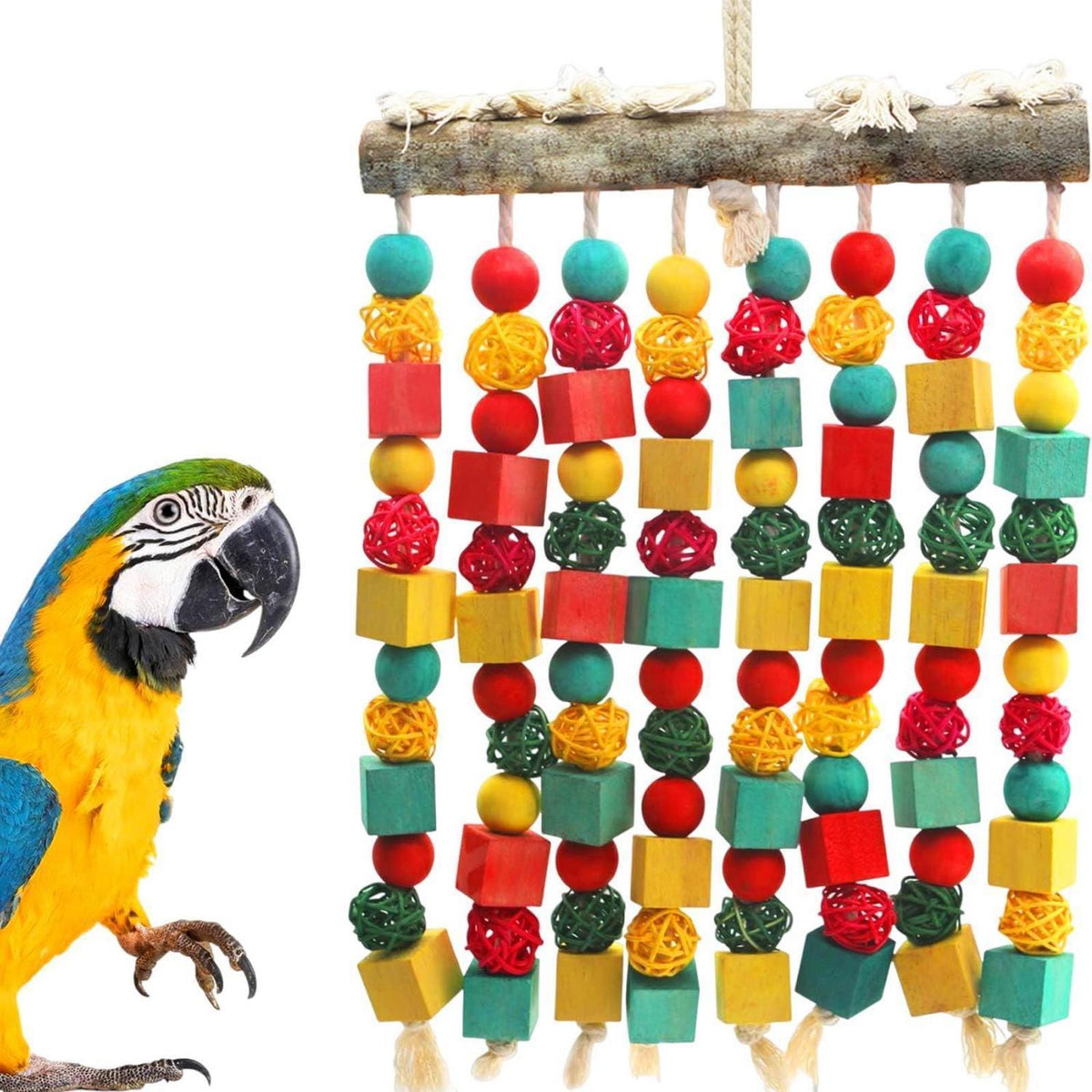 Großes Papageienspielzeug aus Holz – Kauspaß für Vögel