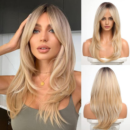 Vorhangfransen Perücke Dunkel Ombre Blond Natur Layered