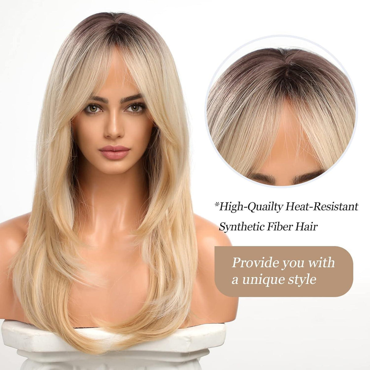 Vorhangfransen Perücke Dunkel Ombre Blond Natur Layered
