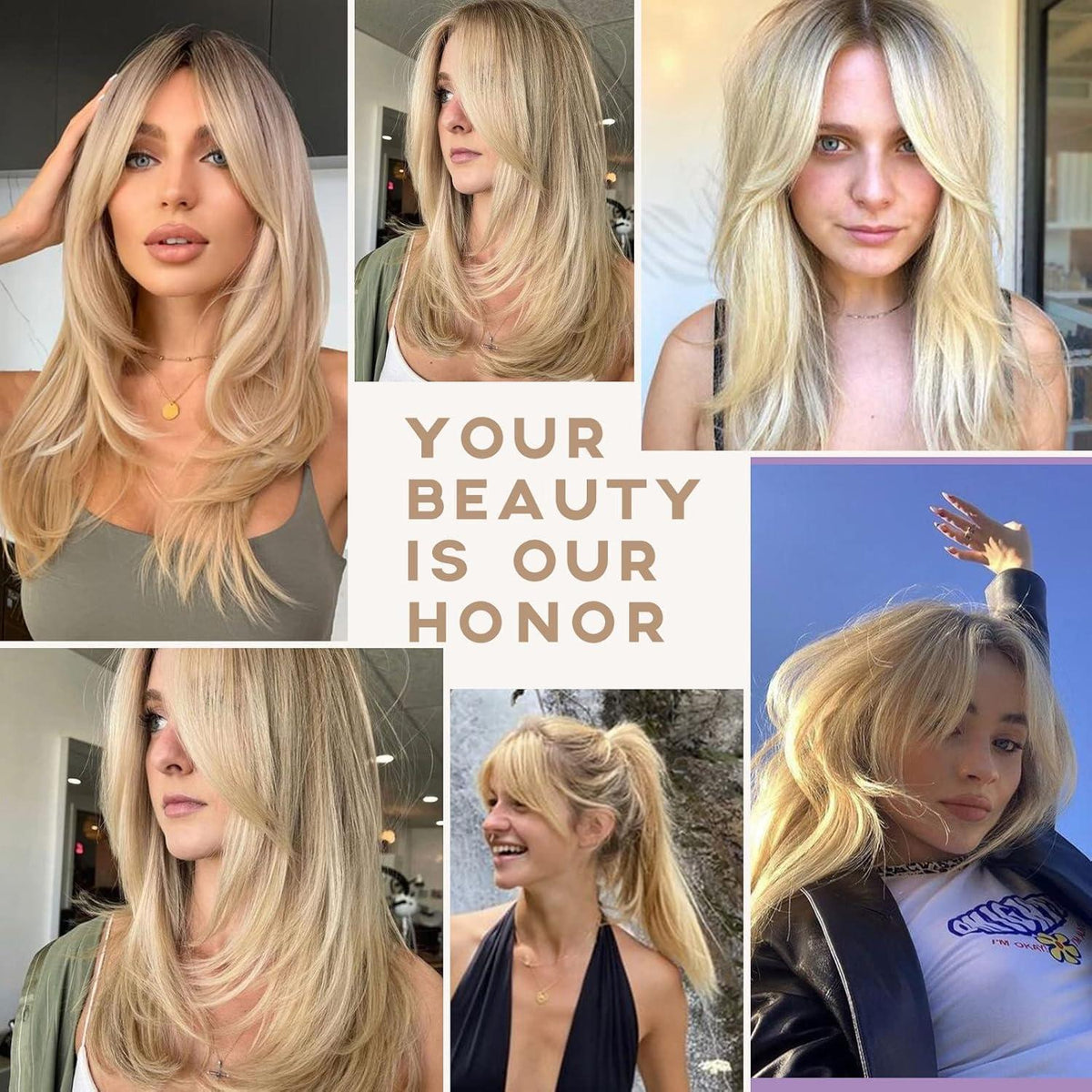 Vorhangfransen Perücke Dunkel Ombre Blond Natur Layered