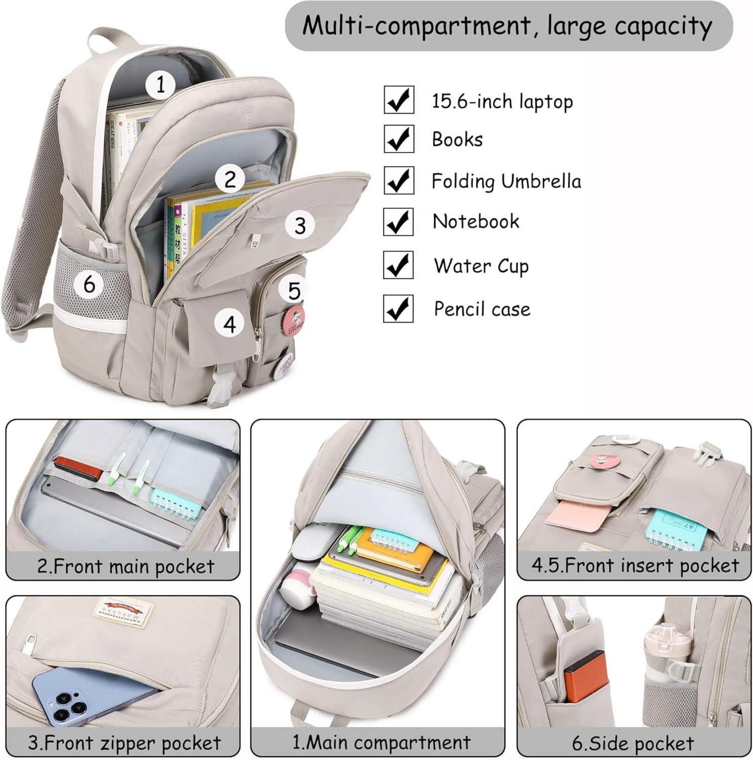 Makukke Damen Rucksack Schulrucksack Mädchen Teenager Anime Bookbag Grau