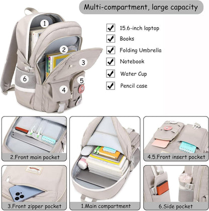 Makukke Damen Rucksack Schulrucksack Mädchen Teenager Anime Bookbag Grau