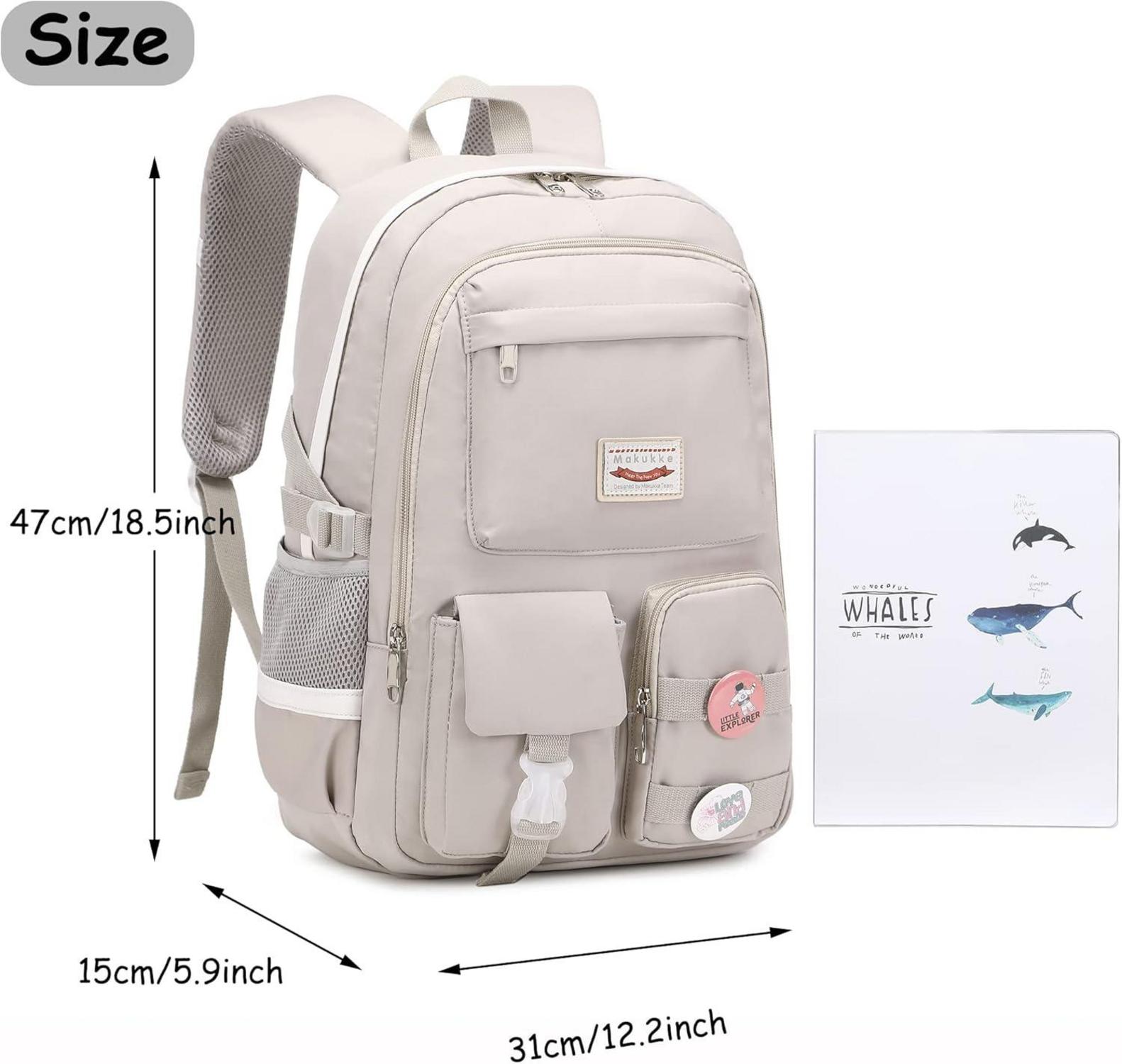 Rucksack Damen Schulrucksack Mädchen Teenager Cute Anime Bookbag Grau