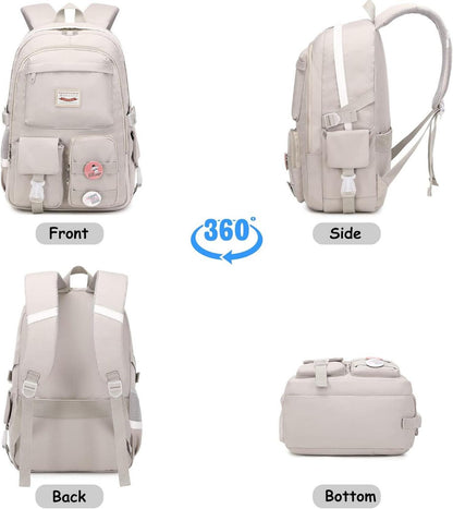 Rucksack Damen Schulrucksack Mädchen Teenager Bookbag Grau