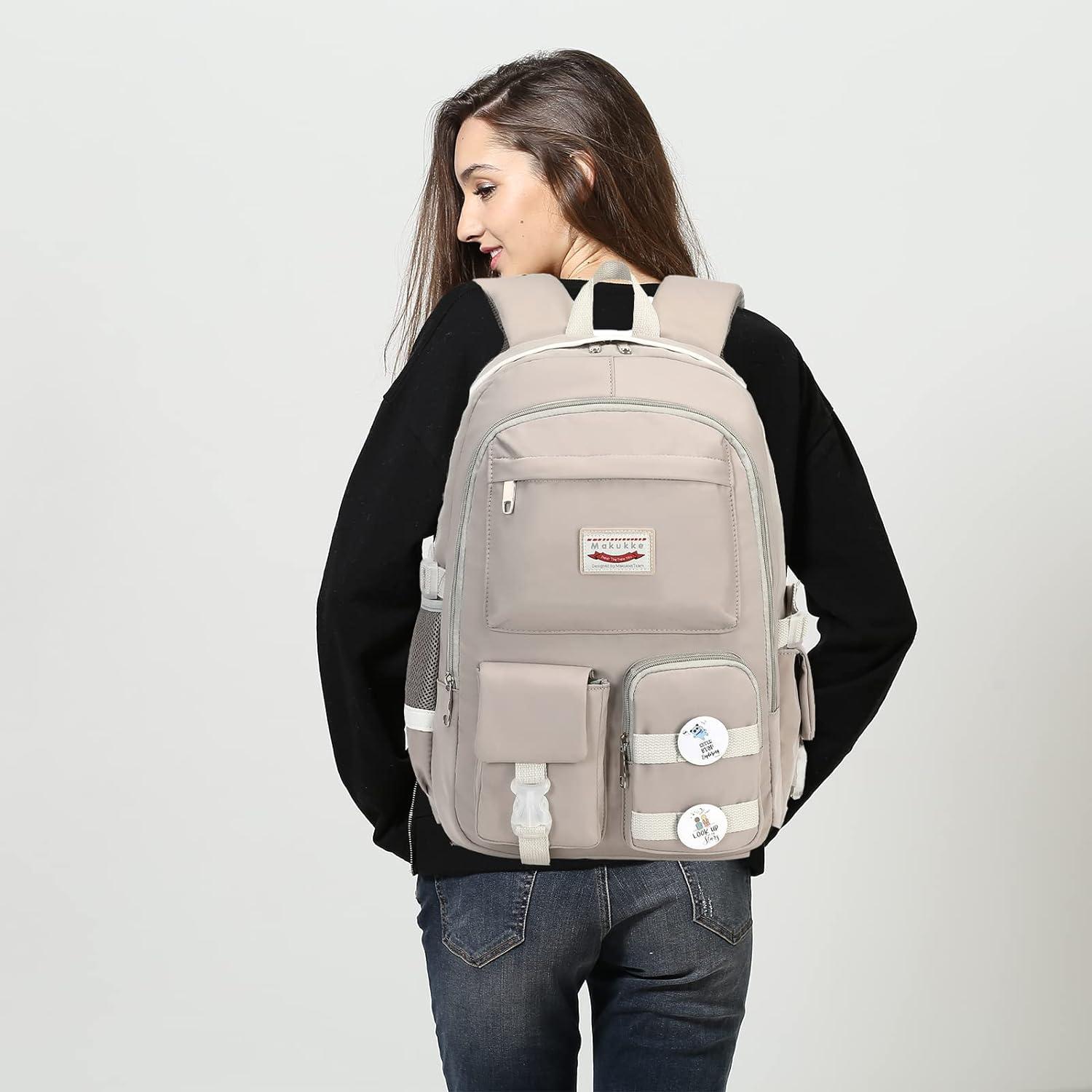 Makukke Damen Rucksack Schulrucksack Mädchen Teenager Anime Bookbag Grau