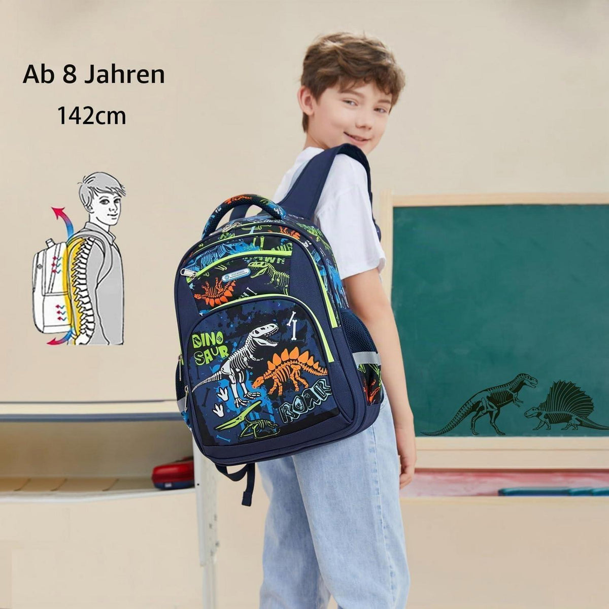 Kinderrucksack leuchtender Dinosaurier – Schulrucksack 1-7. Klasse