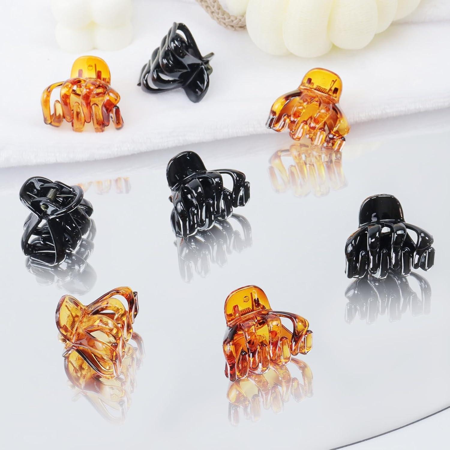 14 Damen Octopus Haarklammern Kunststoff 4cm - Haarspangen Set Schwarz Braun