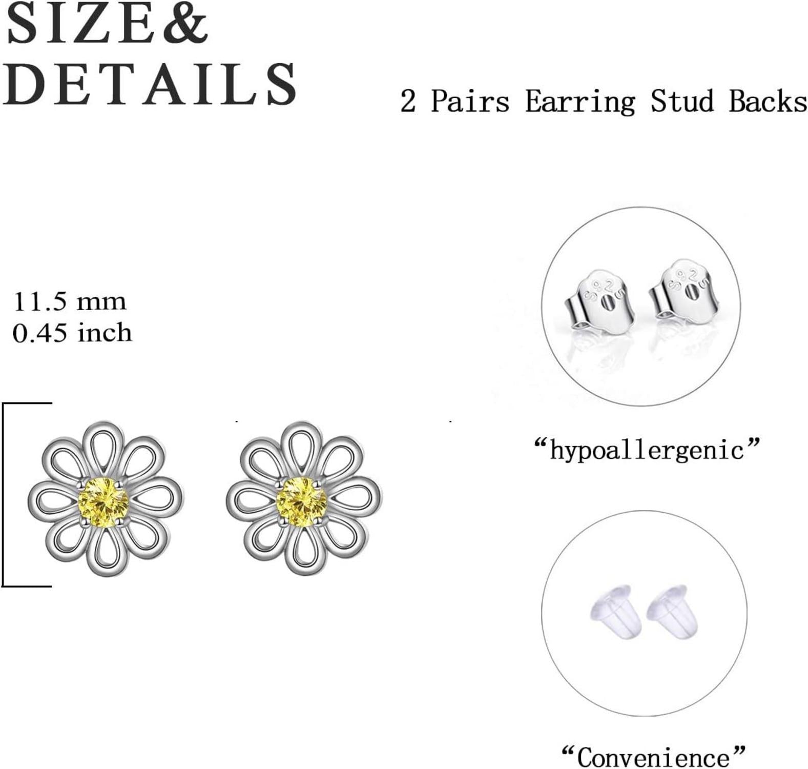 925 Sterling Silber Gänseblümchen Ohrringe für Damen und Mädchen, hypoallergen