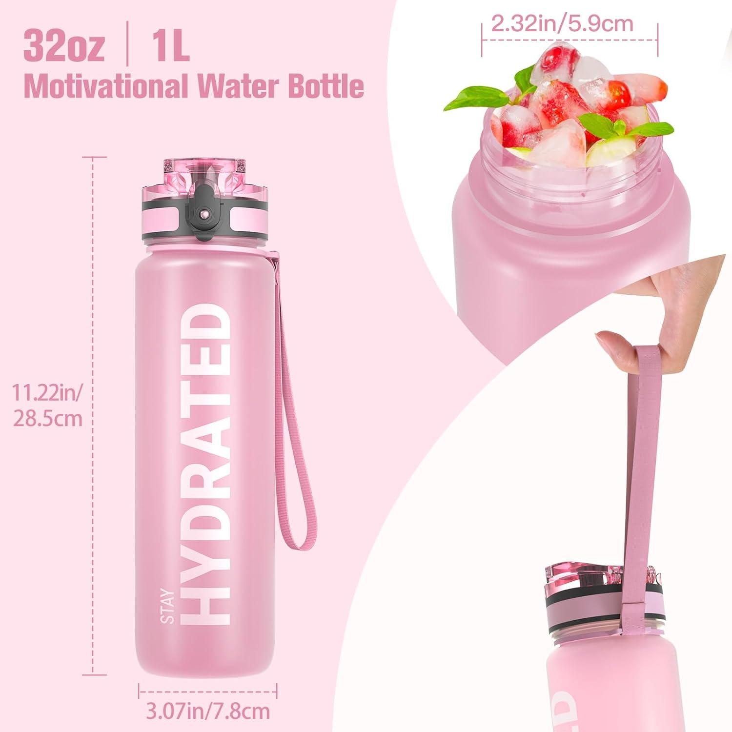 Sport Trinkflasche 1L Auslaufsicher BPA-frei Tritan Rosa für Fahrrad Camping Gym