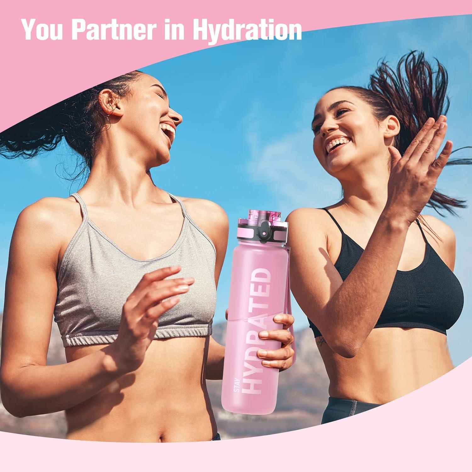 Sport Trinkflasche 1L Auslaufsicher BPA-frei Tritan Rosa für Fahrrad Camping Gym